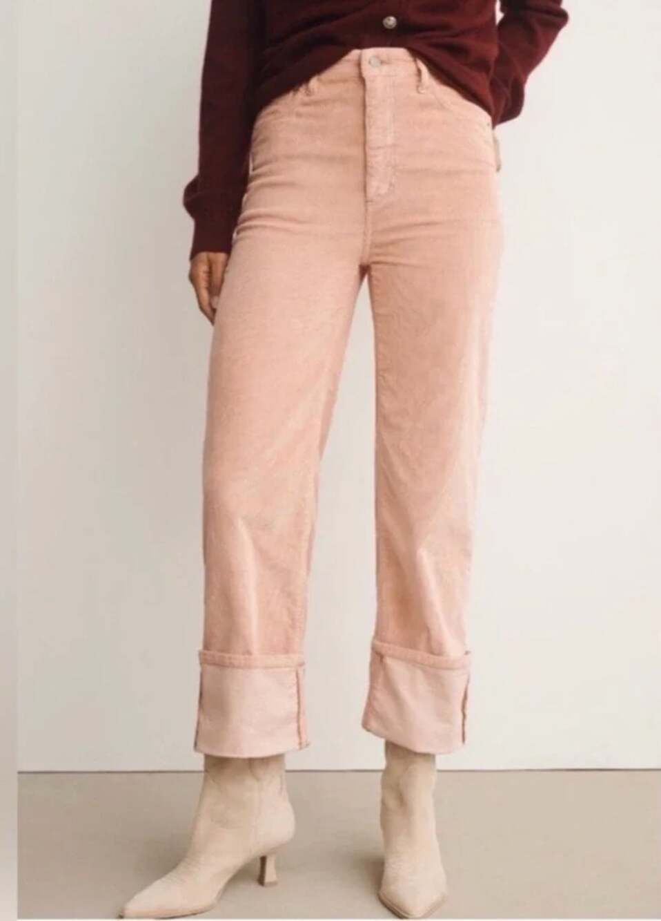Anthropologie Pilcro Womens 29 Peach Pink Scotty Cuffed High Rise Corduroy Pants